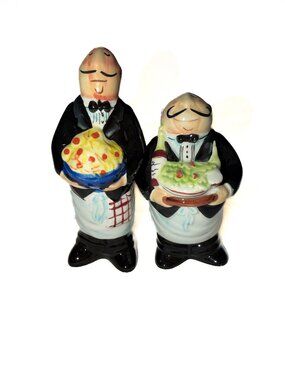 Chef Couple Ceramic Salt & Pepper Shakers - Black, White, Blue, Yellow, Green